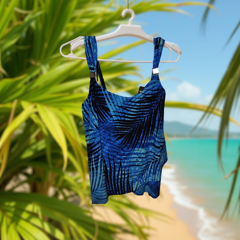 1Miracle Suit Blue and Black Palm Print Tankini Size 8